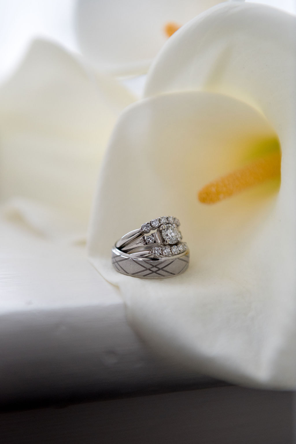 wedding rings on calla lily